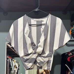 bishop + young Striped Twist Crop Top